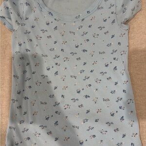 art class Light Blue Floral Ribbed Short Sleeve Tee